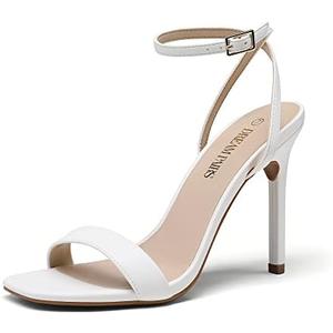 DREAM PAIRS Women’s High Stilettos Open Square Toe Ankle Strap Heels Sexy Comfort Strappy Dress Shoes Wedding Bridal Pumps Sandals, 8,5