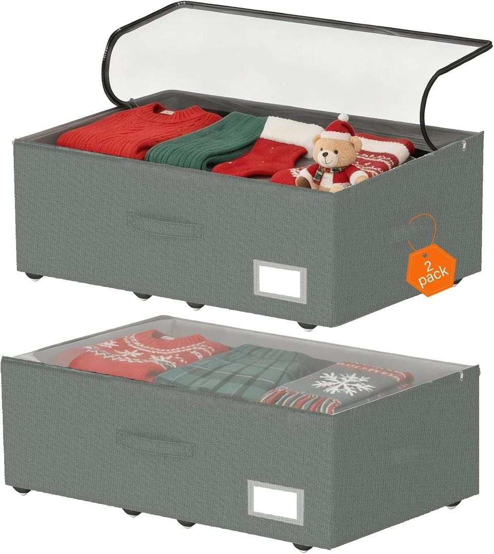 Under Bed Storage with Wheels, 2-Pack Under Bed Storage Containers, No Assemble Required 10 inches Height, Rolling underbed storage Drawers, Underbed Storage Bins for Shoes, Clothes, Blankets, Toys