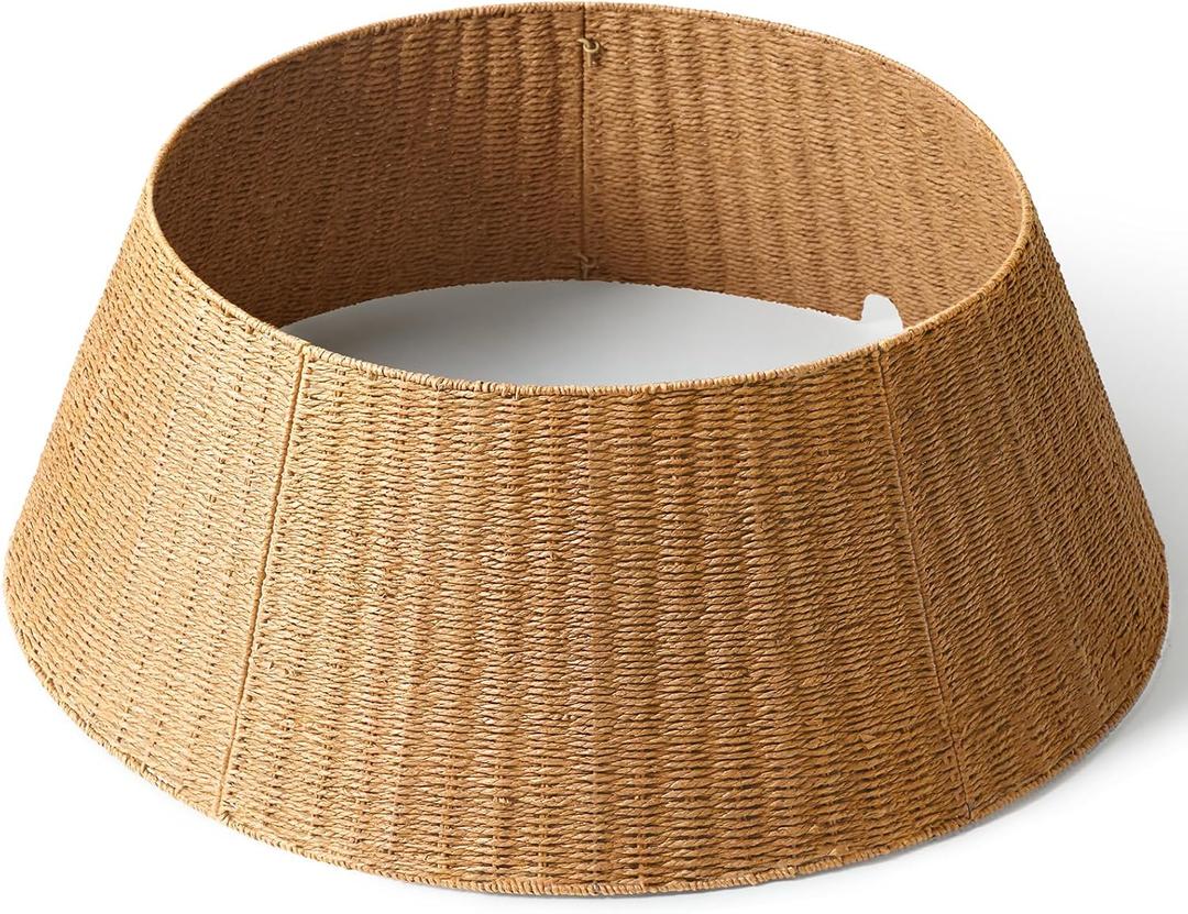 36in Large Christmas Tree Collar - Wicker Woven Tree Collars for Artificial Trees - Handmade Rattan Rustic Farmhouse Basket for Tree Base Cover with Cord Cut-Out for 7.5ft 8ft 9ft 10ft Trees (Natural)