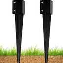 Fence Post Anchor 4''x4'', Heavy Duty Metal Fence Post Anchor Ground Spike 4''x4'' for Mailbox, Bird Feeder, Decking,... with The Black Powder Coating Cover on The Surface (Set 2)