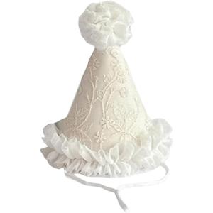 Birthday Celebration Hat Kids Princess Baby Caps Photography Props Conical Caps for Infant Girl Trimmed Tulle Hat (3, White)