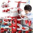 Airplane Toys for Toddlers 3-5 - Car Race Tracks for Kids Ages 4-8 with 8 Small Race Cars Toys, Vehicle Toys Trucks, Educational Playset for Kids Boys 3-5, Birthday Gifts for Boys Girls 4-7 (Red)