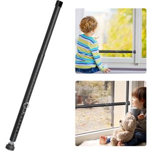 Sliding Door Security Bar, Adjustable Length for 17-50 inches Sliding Glass Door Security Bar,1 Inch Heavy Duty Sliding Door Lock Bar for Patio, Bacony, Apartment, Black