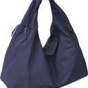 Slouchy Tote Bag for Women Large Nylon Shoulder Bag with Multiple Pockets Crescent Bag Underarm Hobo Bag for Travel Gym (Navy Blue)