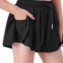 Butterfly Shorts Girls 2 in 1 Flowy Shorts with Pocket Athletic Running Tennis Skirts 3-14Y (Black)