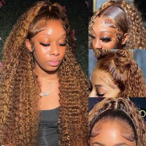 22 Inch Ombre Honey Blonde 5x5 HD Lace Closure Wigs Deep Wave Human Hair Wig P4/30 Pre Plucked Deep Curly Human Hair 200% Density For Black Woman