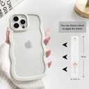NITITOP Compatible with iPhone 12 Pro Max Case with Wrist Strap Kickstand Clear Cute Wave Wavy Frame for Women Girls Two-in-one Back Shockproof Protective Phone Cover - White