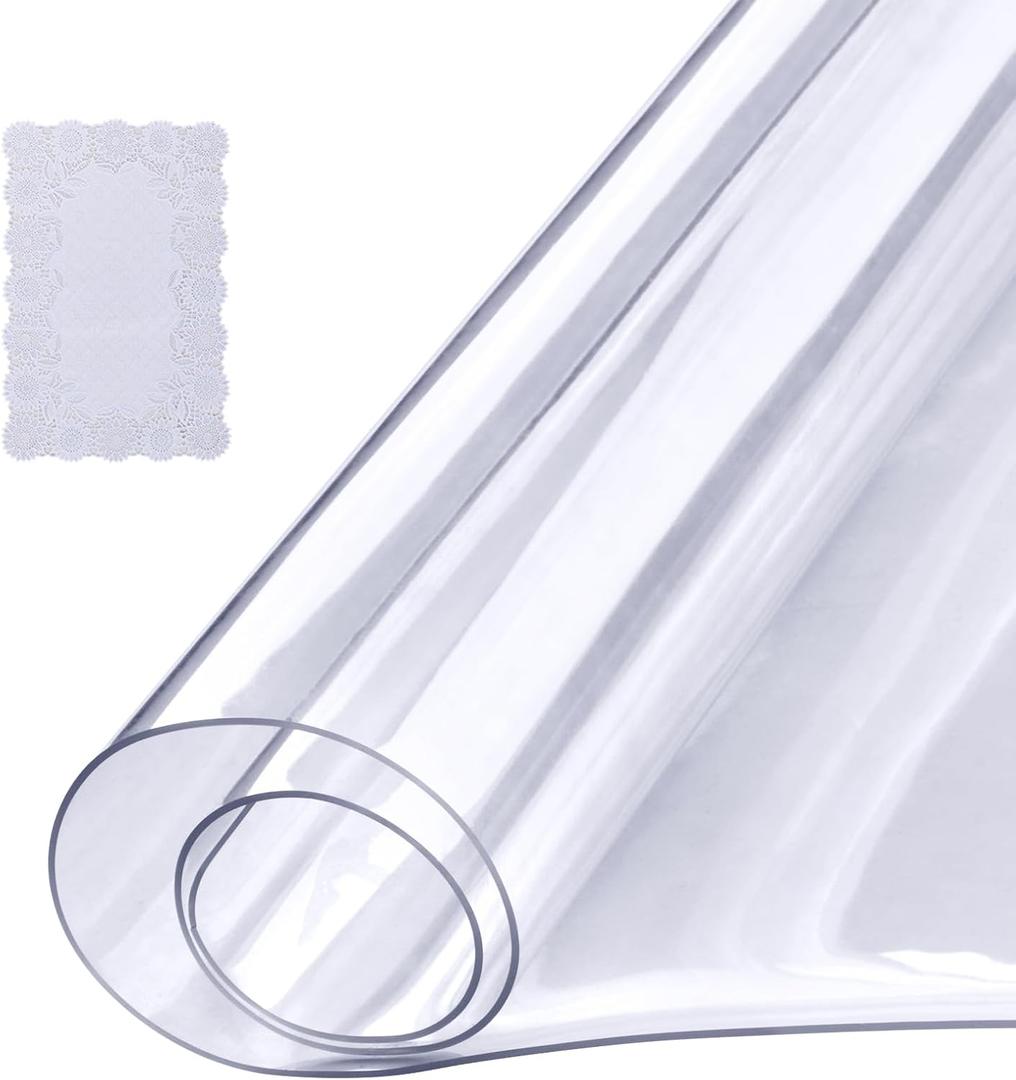 VEVOR Clear Table Cover Protector, 18" x 36" Customizable Plastic Desk Protector, 1.5 mm Thick Clear PVC Cover, Waterproof Desktop Guard for Writing, Coffee, Dining Room Desk