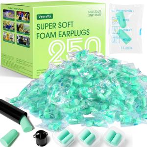 250 Pairs Foam Ear Plugs Bulk Individually Wrapped 32dB - Ear Plug Noise Reduction Safety Soft Earplugs for Construction Sleeping Shooting Industrial Work Use