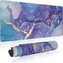 Large Mouse Pad Abstract Purple Marble Texture Extended Gaming Mouse Pad Non-Slip Desk Mat with Stitched Edge Laptop Computer Keyboard Mousepad for Office Home 35.4" x 15.7"