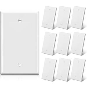 BESTTEN 10 Pack 1-Gang No Device Blank Wall Plate, UL Listed, Standard Size, H4.53 x W2.76, Unbreakable Polycarbonate Thermoplastic Outlet Cover, White