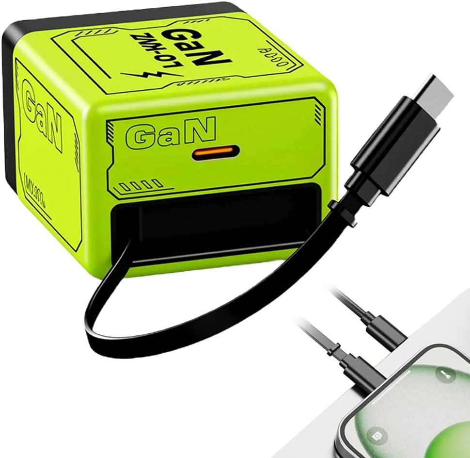 2-in-1 120 Watt Retractable Charger with Type C Cable and USB Ports, Portable Fast Charging Wall Plug Scalable Fast Charger Module for Phone and Laptops (Green-1pc)