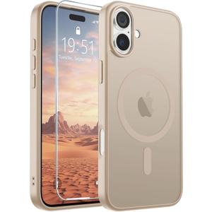 SUPFINE Magnetic for iPhone 16 Plus Case(Compatible with MagSafe)(Military Grade Drop Protection) Slim Translucent Matte Shockproof with Anti-Fingerprint Phone Case,Desert Gold