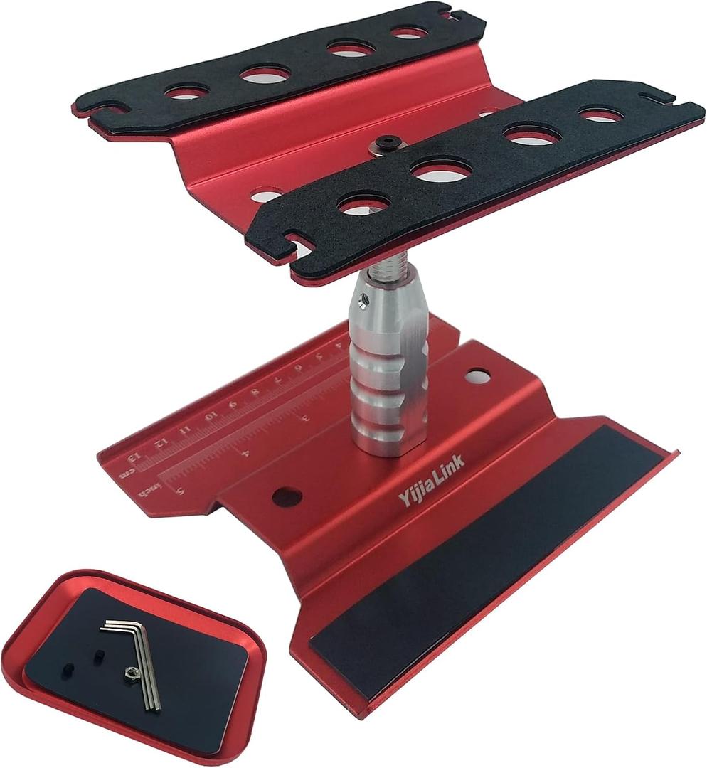 1 Set RC Car Work Stand Aluminum Alloy Repair Workstation Bracket with Screw Tray for 1/8 1/10 1/12 1/16 Traxxas Axial Arrma Redcat RC Crawler Monster Truck Buggy (Red)