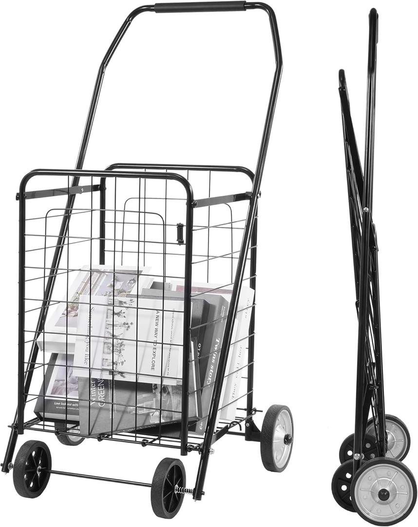 Foldable Shopping Utility Cart, Collapsible Durable Grocery Utility Cart with Rolling Wheels for Easy Storage, Laundry, Book, Luggage Travel, Compact Portable