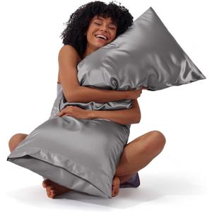 Bedsure Body Pillow Cover 20x54 Inches - Dark Grey Satin Similar to Silk Pillowcase for Hair and Skin, Cooling and Silky Long Body Pillow Case Cover with Envelope Closure, Gifts for Women Men