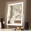 HIEEY Lighted Makeup Mirror, Hollywood Vanity Mirror with Lights, Three Color Lighting Modes, with 4in 20X Magnification Mirror, Smart Touch Control, 360Rotation (17.4in,White,Gift Box)