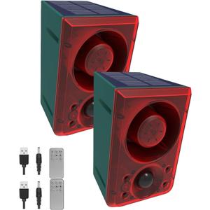 HULPPRE 2pack Solar Outdoor Motion Sensor Alarm-Dog Barking or Gunshot Sound,Support Recording&Volume,130db Loud Noise Maker,3 Work Modes Strobe Light with USB,Say Goodbye to The Intruders