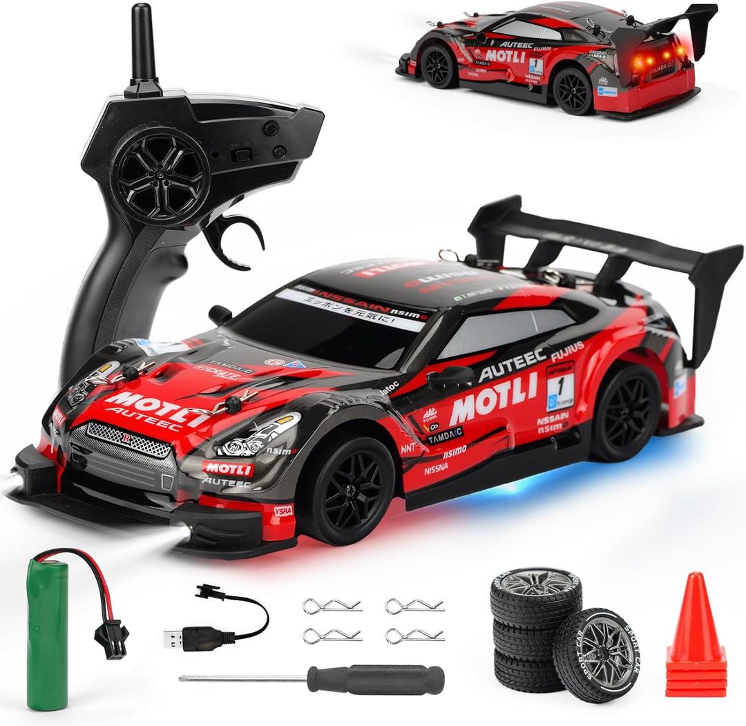 RC Drift Car, 1:24 Scale Remote Control Drift Cars, 2.4GHz 4WD Drifting Cars, 30km/h High-Speed RC Race Car Vehicle, Racing Sport Toy Ideal Gift for Boys Girls Kids, Valentines Day Gifts (Red)