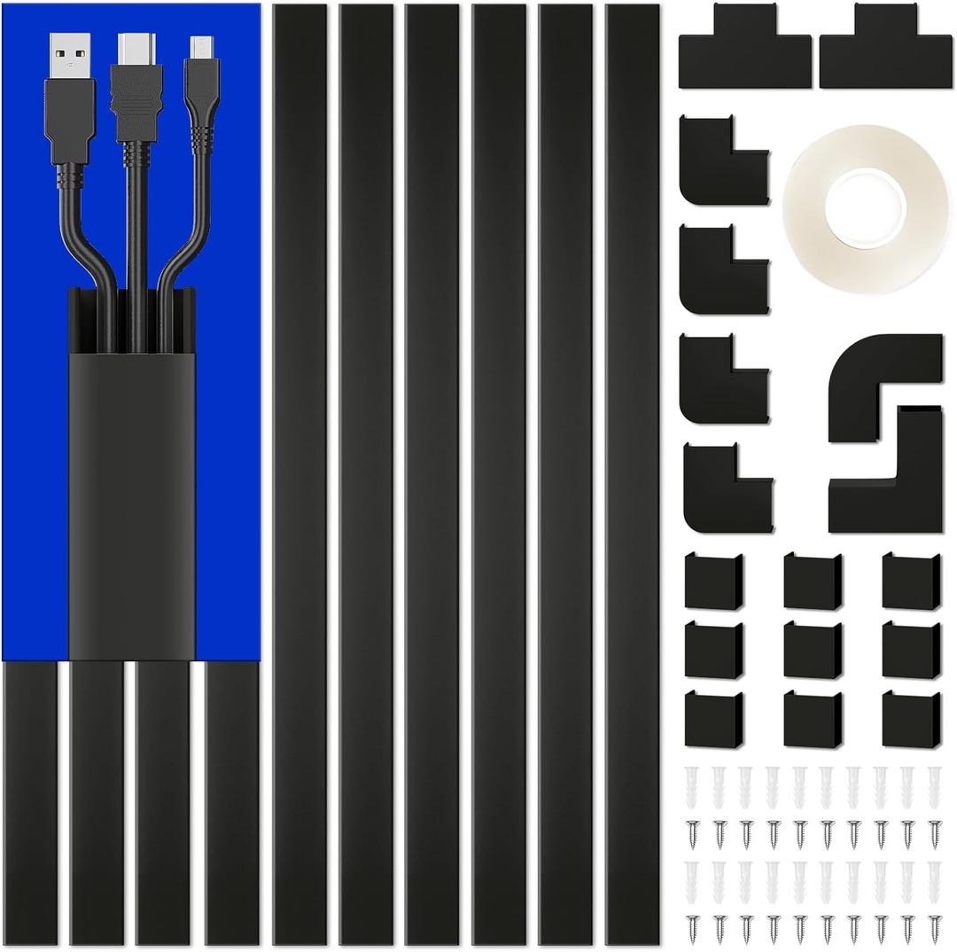 Cable Hider, 157in Delamu Cord Hider Wall for Wall Mounted TV, Wire Hider Kit, Paintable Cable Concealer Raceway Management for Home & Office, 10XL15.7 W0.95 H0.55in, Black (157in L x 0.95in W x 0.55in H)