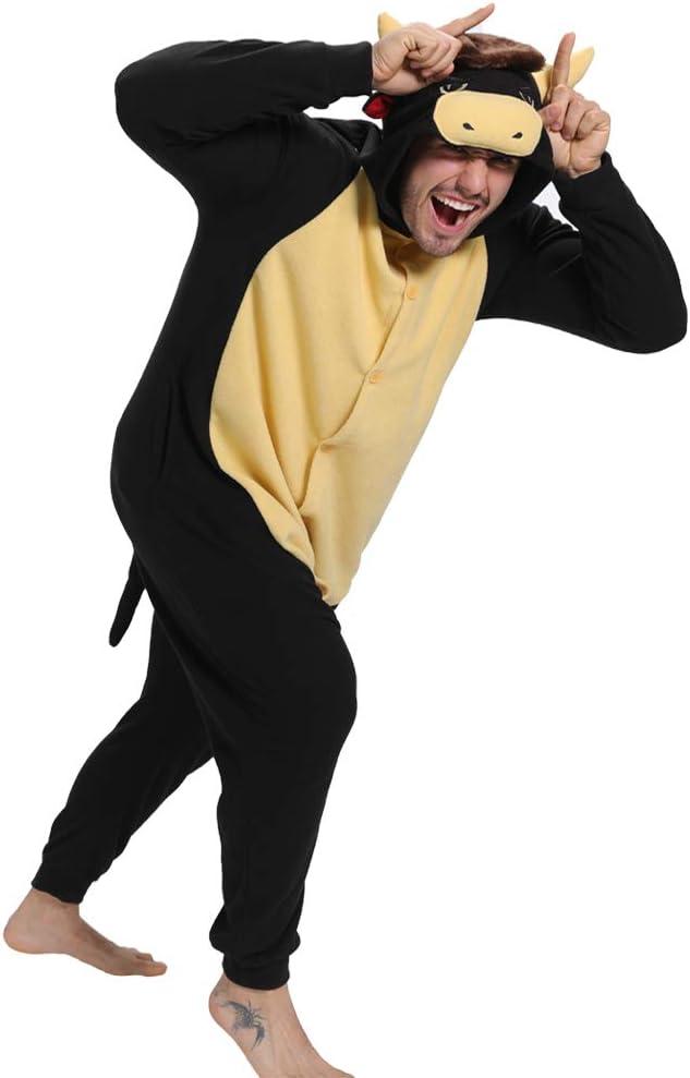 dressfan Black Bull Costume Animal Bull Onesie Pajamas Halloween Cosplay Costume (X-Large)