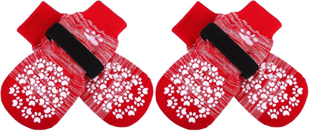 EXPAWLORER Anti Slip Dog Socks to Prevent Licking Paws, Dog Shoes for Hot Pavement, Dog Booties for Small Medium Large Senior Dogs, Traction Control Dog Boots & Paw Protectors for Hardwood Floors-Red (Large (4 Count))