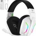 Wireless Gaming Headsets for PC, PS5, PS4, Switch, Mac, 2.4GHz Wireless Gaming Headphone with ENC Noise Canceling Microphone, Bluetooth 5.4, Cool Lighting, 50H Battery, 50mm Driver (Cosmic White)