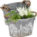 3 Pack Oval Galvanized Planter Tubs, Garden Metal Rustic Flower Pots for Outdoors, Rustproof Tin Bucket Vintage Plant Pot, Large Shallow Flower Bucket with Handles