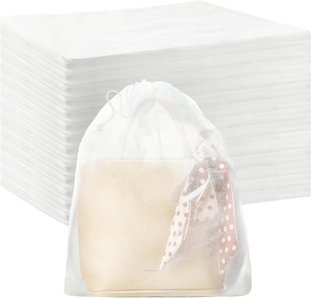 Berlune 200 Pcs Dust Bag for Purse Travel Shoe 19.7 x 15.8 Inches Non Woven Fabric Handbag Storage Organizer Breathable Dust Bag with Rope for Storing Shoes Boots, White