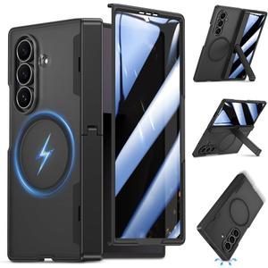 Goton for Samsung Galaxy Z Fold 7 Case with Privacy Screen Protector, Black | Compatible with MagSafe & Hidden Kickstand & Hinge Protection, Shockproof Double-layer Magnetic Protective Phone Cover