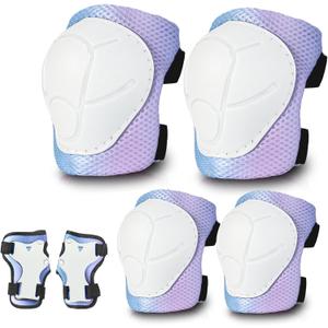 Gradient Color Kids Protective Gear Set Knee Pads for Kid 2-14 Years,W/ Adjustable Strap Kids/Youth Knee Pads Elbow Pads Wrist Guards Set for Inline Roller Skates,Cycling,BMX Bike,Skateboard,Scooter (Medium(6+Years), Blue purple)