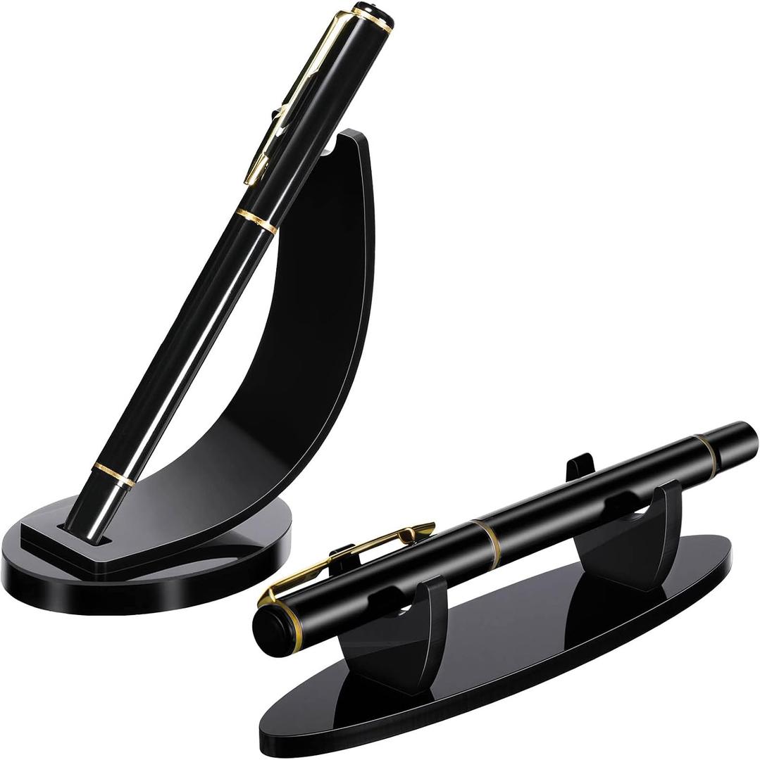 Spakon 2 Pieces Acrylic Pen Holder Display Stand Pencil Display Holder Fountain Pen Ballpoint Rack Desk Pencil Wand Showcase, Paintbrush Drying Rack for Home Office(Black)
