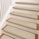 PURE ERA Carpet Stair Treads Ultra Plush 9.5" X 30"Soft Bullnose Indoor Stair Protectors Pet-Friendly Non-Slip Skid Resistant Tape Free Washable Reusable(14 Pieces,Beige)