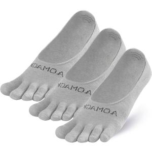 Toe Socks Women Low Cut No Show Socks Non-Slip Invisible Ankle Sock Liner Five Finger Sock (3 Pack) (Gray), Large