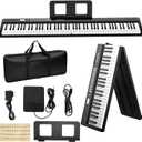 Buinblu Electronic Piano keyboard, Foldable Full Size 88 Key Digital Pianos with Power Adapter, Pedal, Sheet Music Stand, Sticker, Bag, for Beginners, Black