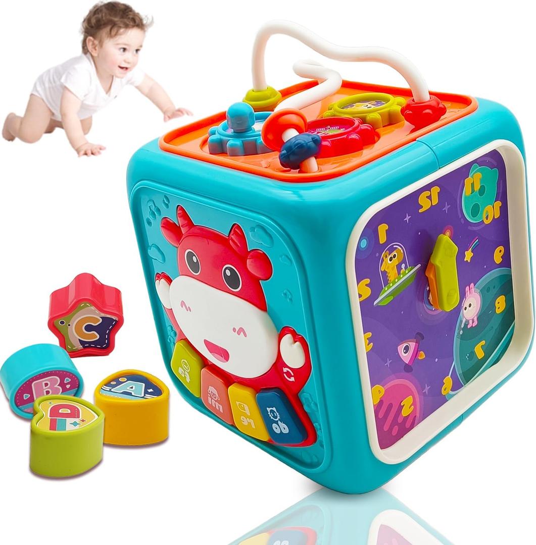 PDQROG 6 in 1 Activity Cube Toys for Baby 18M+, Montessori Educational Learning Fine Motor Skills Toys Gifts for Toddlers Boys Girls Age 2 3 (Blue)