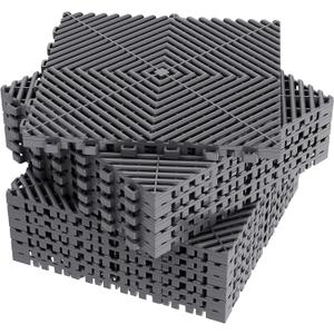 12-Pcs Interlocking Tile, 12" x 12" Indoor/Outdoor Self-Drainage Interlocking Floor Tiles, Non-Slip Heavy-Duty Polypropylene Splicing Flooring Tile for Garage Patio Pool Bathroom, Grey