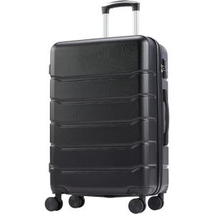 OLIXIS 24 Inch Luggage, Hardside Suitcase with Spinner Wheels, Lightweight ABS Hard Shell Checked Luggage, TSA Approved Lock, Expandable Medium Suitcase for Travel & BusinessBlack