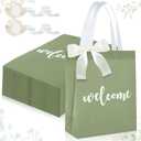 party greeting 50 Pack Sage Green Welcome Bags for Wedding Guests Gift Bags Welcome Wedding bag Non-Woven Bags Bulk with Handle and Ribbon Bow for Party Birthday Baby Shower 