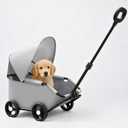 Luxury Pet Stroller, Gray, Foldable Design with Adjustable Canopy,Small Dog Wagon, for Small Dogs and Cats, with Extended Handle