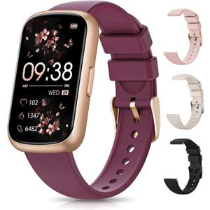 Fitness Tracker, Fitness Tracker Watches for Women with Heart Rate/Blood Oxygen/Sleep Monitor, 20+ Sports Modes Smart Watches for Women/Men, Activity & Step Tracker Smart Watch for Android/iOS Phones (Gold-Burgundy)