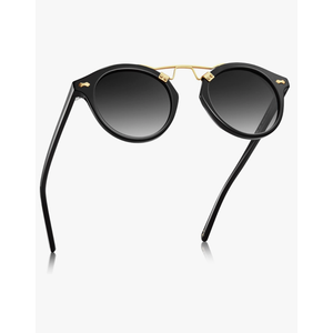 CARFIA Small Face Acetate Polarized Sunglasses for Women UV Protection, Retro Double Bridge Eyewears Metal Brow Round Sunnies