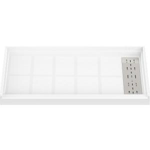 Sunrosa Shower Base 48"×32"×4", Single Threshold Shower Bases with Right Drain, Rectangle Solid Surface White Shower Pan, Slip Resistant Textured Surface, Include Stainless Steel Chrome Cover