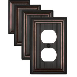 4-Pack Duplex Wall Plates, Aged Bronze Classic Beadboard Electrical Outlet Cover Plates, Durable Metal Receptacle Covers, 3.15''*4.88'', Midsize