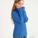 Girls Sweaters Kids Long Sleeve Turtleneck Pullover Jumper Tops (Blue)