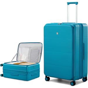 Hanke Hardside Expandable Large Checked Luggage, 28 Inch Top Opening Trunk Luggages with Spinner Wheels, All-PC Hard Shell Suitcase, Lightweight TSA Approved (Caribbean Blue, 120L)