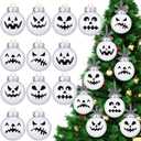 Jetec 12 Pcs Christmas Ball Ornaments for Tree Nightmare Before Black and White Horror Christmas Tree Decorations Spooky Skull Plastic Shatterproof Hanging Decor for Xmas Halloween Party (White)