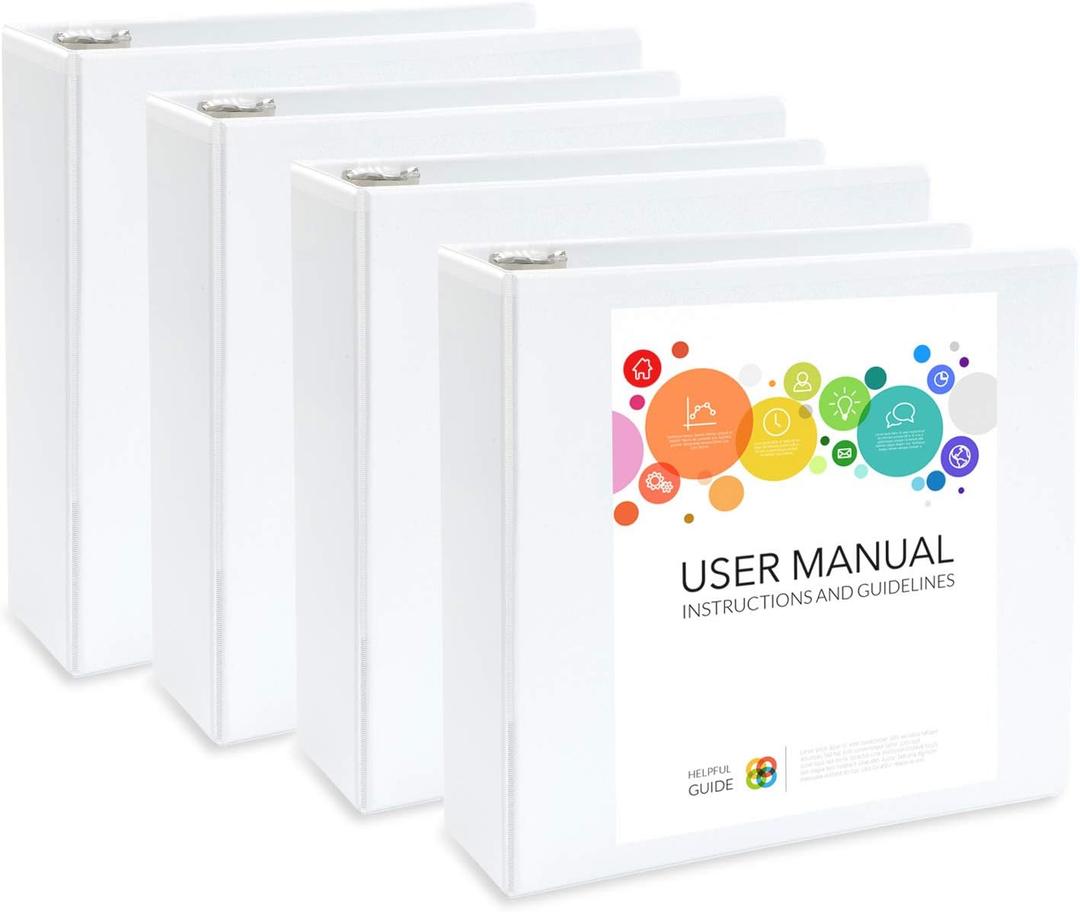 White 3 Ring Binder 3 Inch Heavy Duty Large Binder with Clear View Cover for Office and School, Big Rings Hold up to 625 Sheets of 8.5 x 11 Inch Paper, 4 Pack