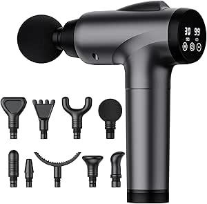 Massage Gun Deep Tissue, Handheld Electric Muscle Massager, High Intensity Percussion Massage Device for Pain Relief with 9 Attachments & 30 Speed(Grey)