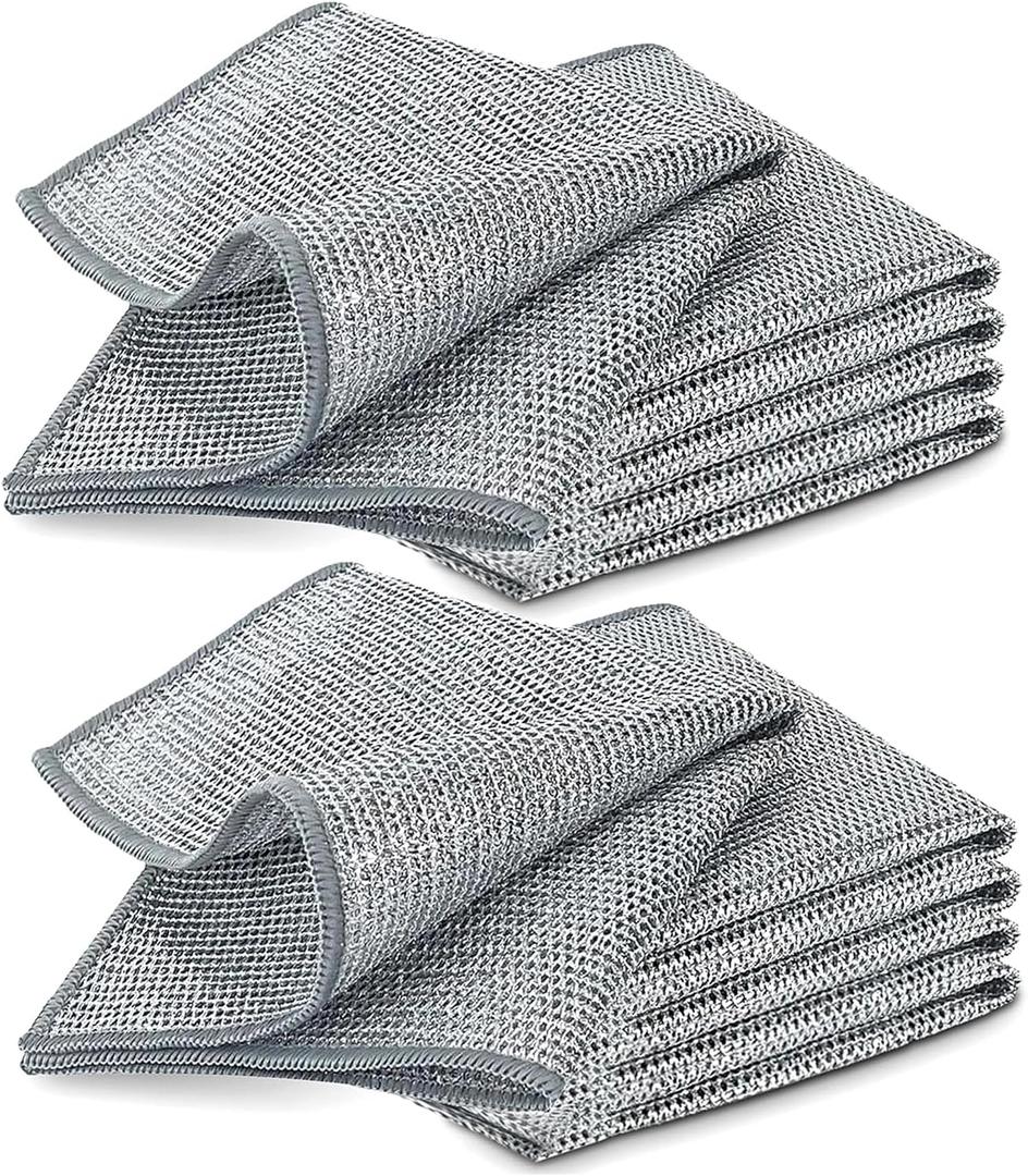 3 x YinQin 10 PCS Double Layer Stainless Steel Cleaning Cloth Non Scratch Steel Mesh Scrubber Dishwashing Cloths 20x20 cm Quick Dry Metallic Wire Dish Cleaning Rag Towel for Kitchen Dish Sink Stove Top